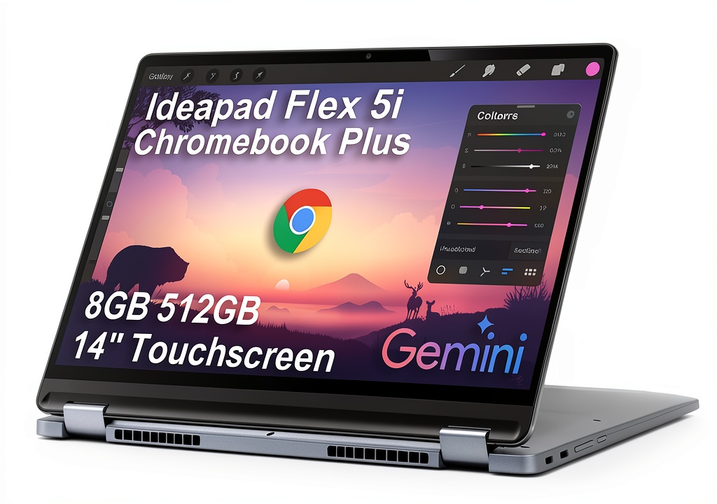 Lenovo IdeaPad Flex 5i Chromebook Plus in laptop mode