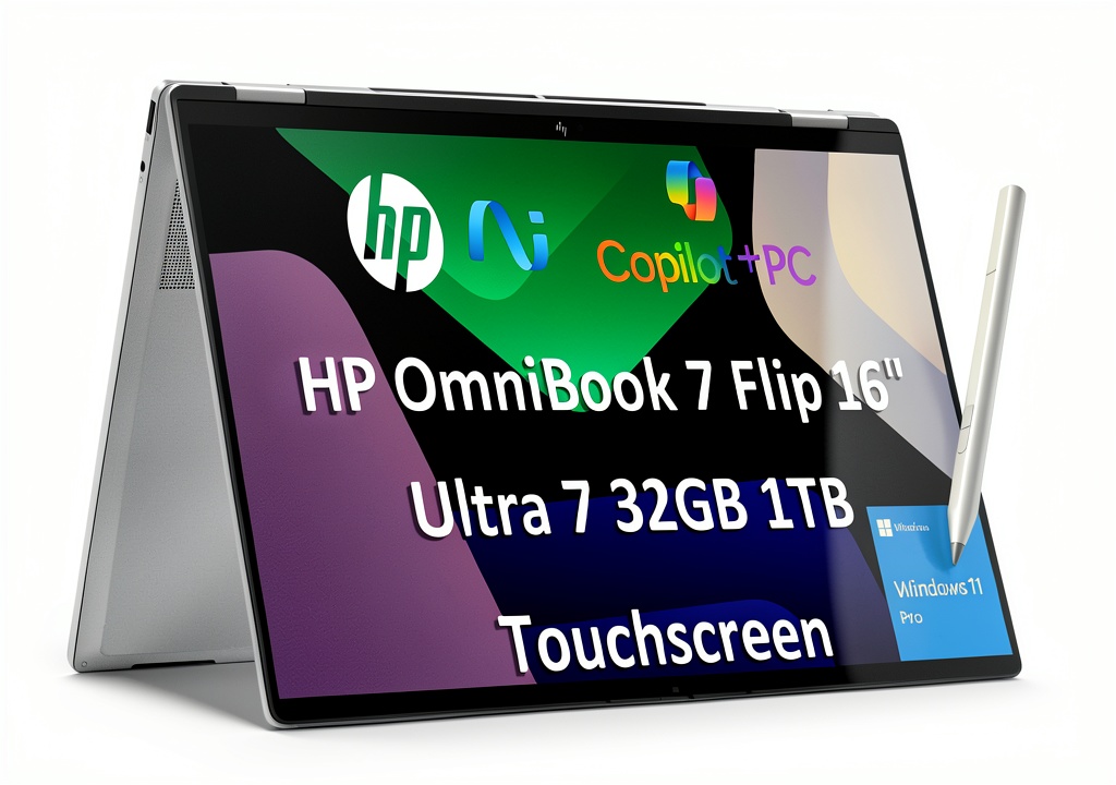 OmniBook 7 Flip 16 in laptop mode on a modern office desk