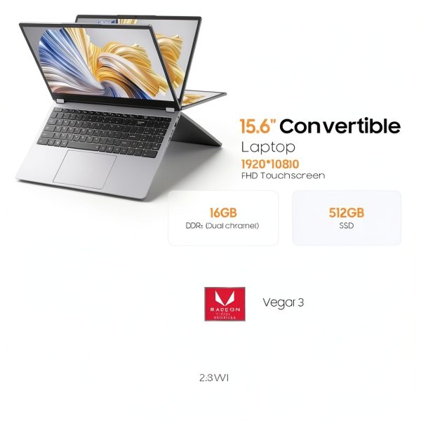 EYY 15.6" 2-in-1 Laptop Yoga 3200U Gray Convertible with Ryzen 3 3200U-1